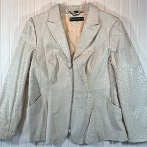 Pamela McCoy white genuine leather leopard print blazer Size 1X